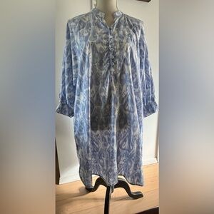Khaadi Ikat Midi Dress Balloon Sleeves Periwinkle Size 12 Cotton